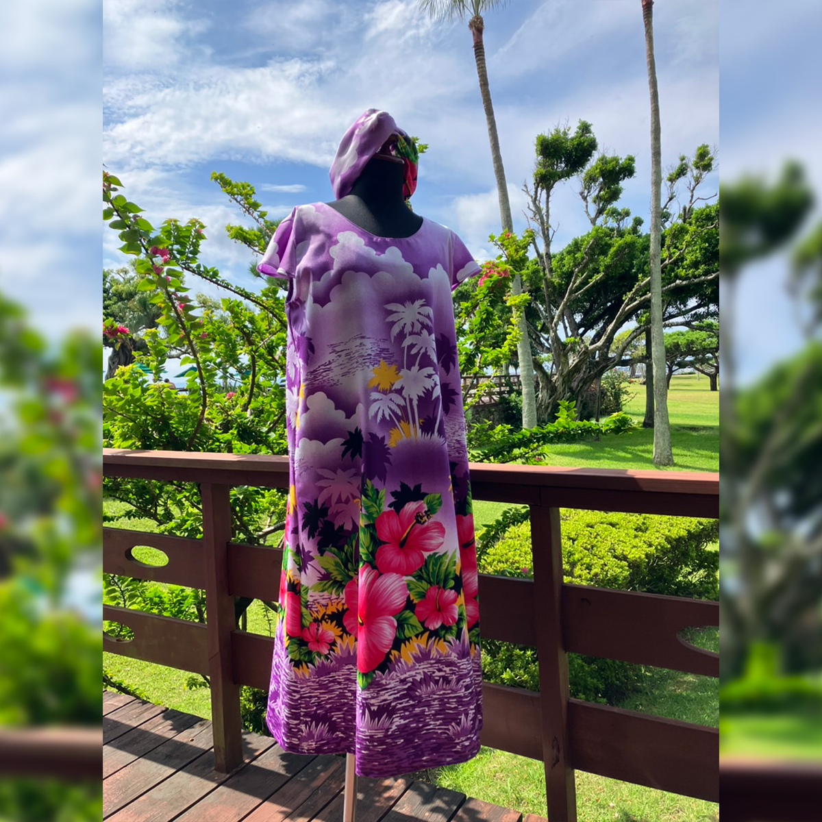 アロハワンピース紫 フリーサイズ