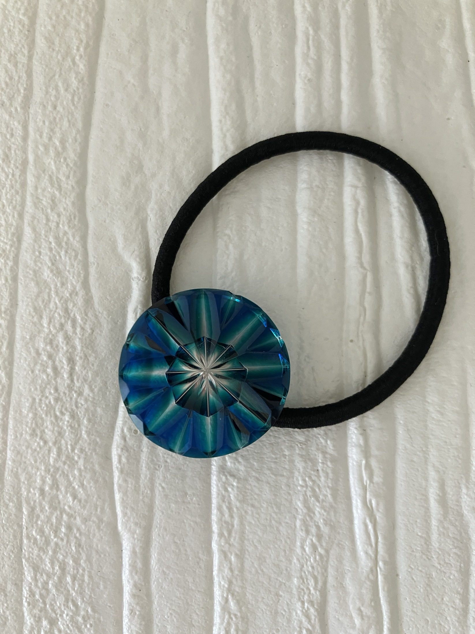 薩摩切子　ヘアゴム　丸／るり緑（二色被せ）